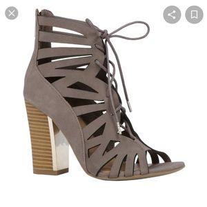 Gray strap up heels